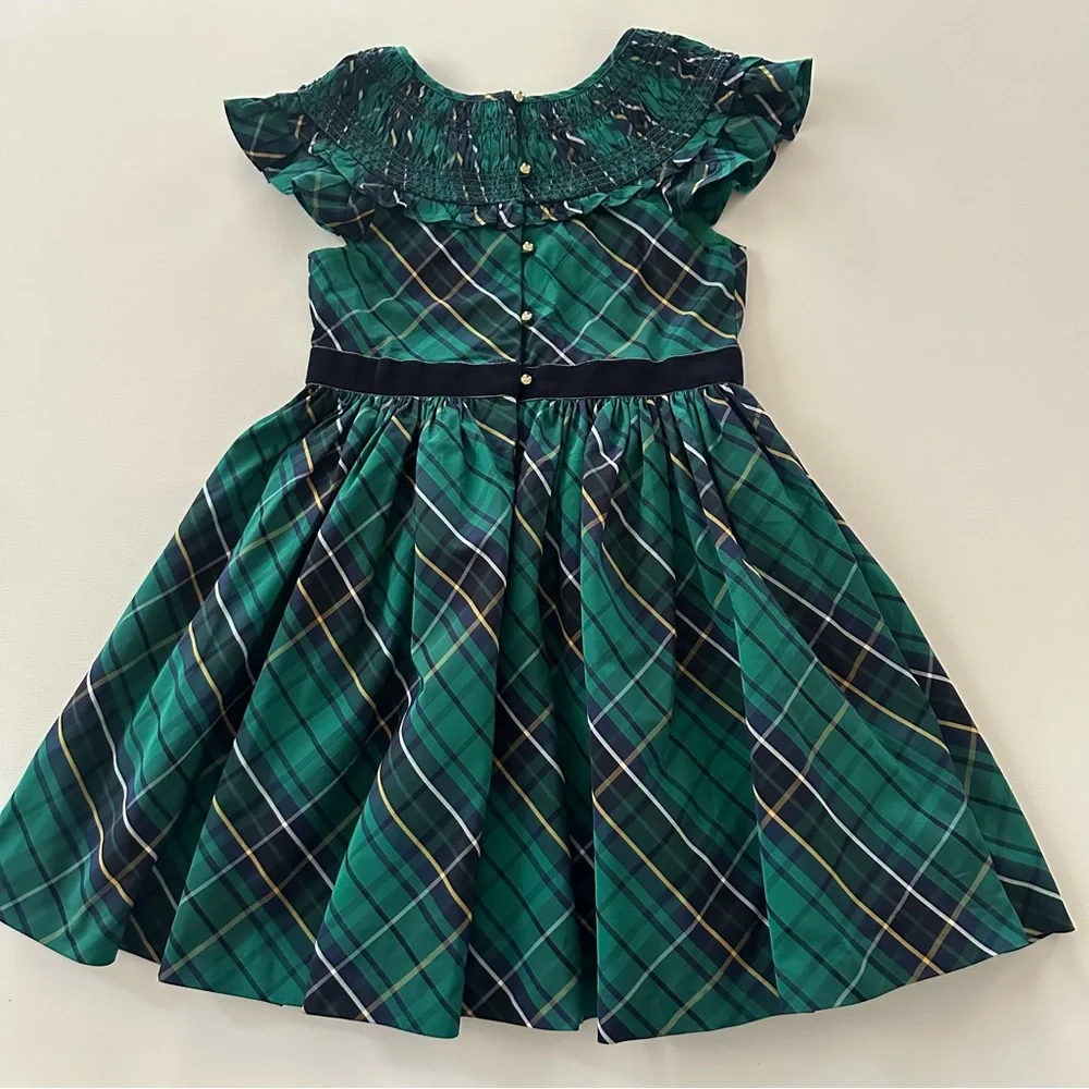 Janie and Jack Girls 10 Green Plaid Smocked Dress Holiday Christmas
